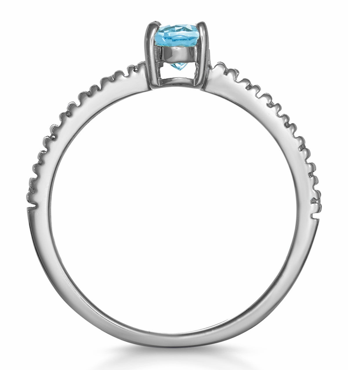 9K White Gold Diamond and Aquamarine Ring 0.08ct